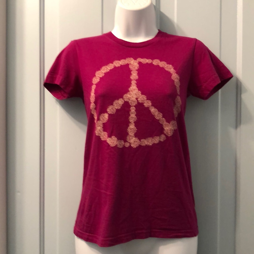 Magenta peace sign surfboard sex wax tshirt Small